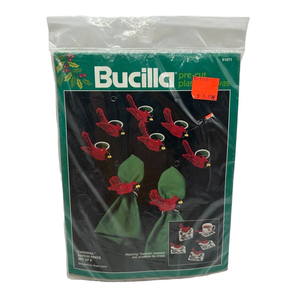 Vintage Bucilla Cardinal Napkin Rings 61071 Christmas Plastic Canvas Kit Makes 8